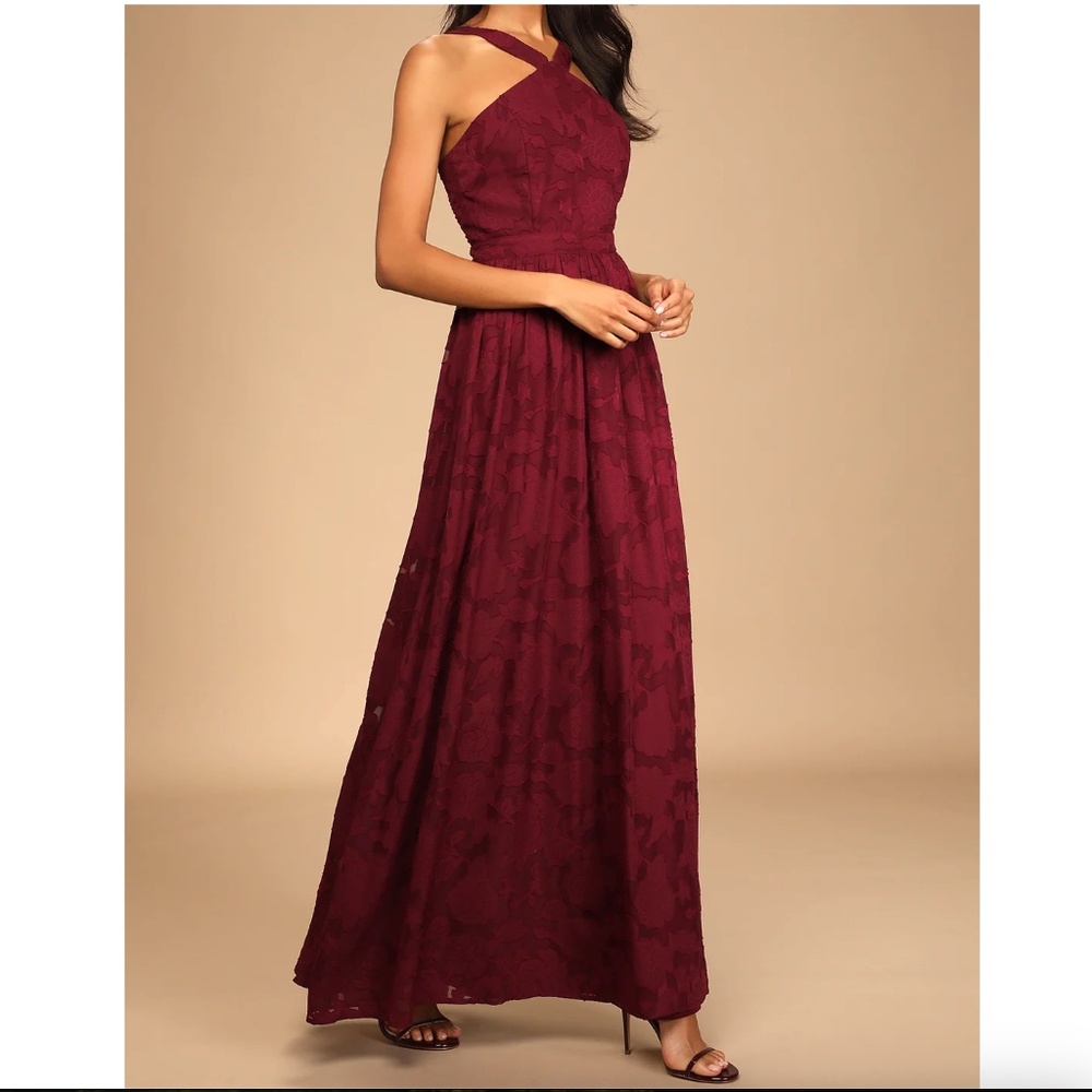 Lulus Love And Beyond Wine Burnout Floral Maxi Dress